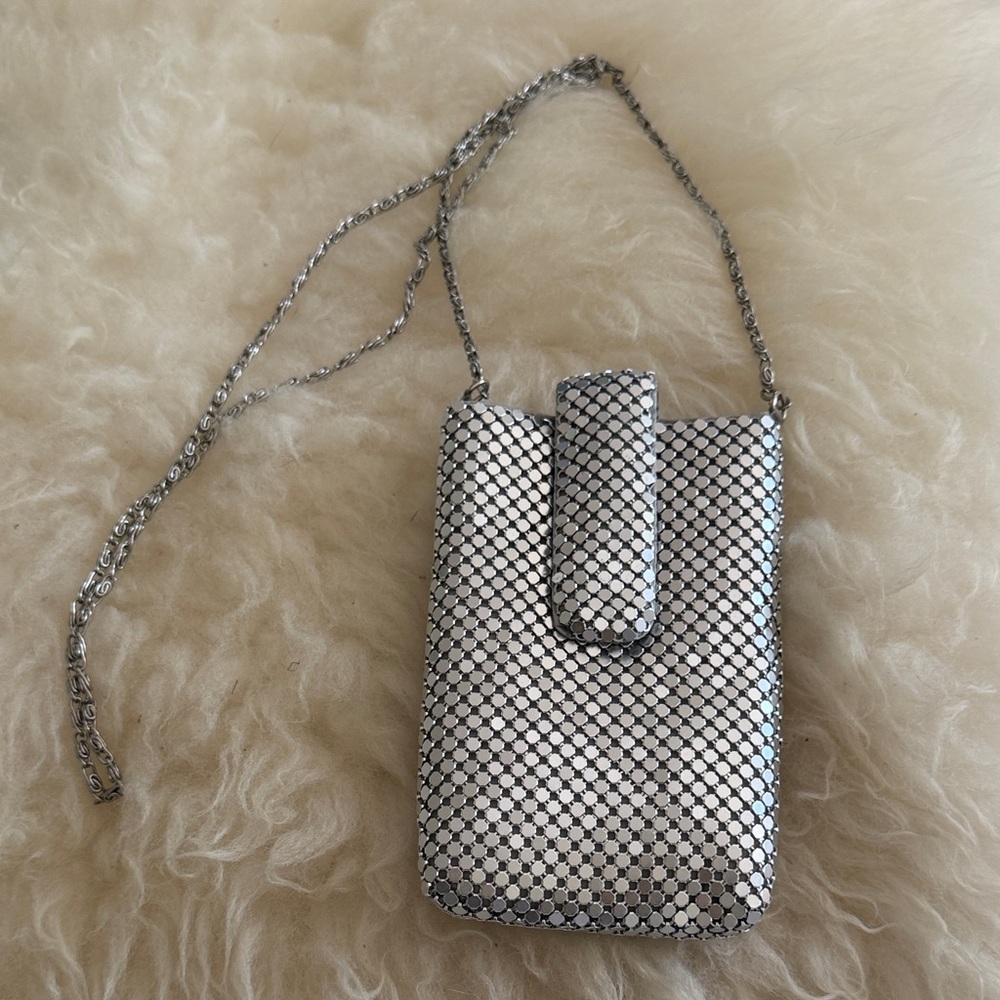 Silver Mesh Crossbody Phone Pouch fits